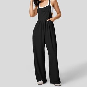 Halara ajustable strap waffle casual overalls black XS